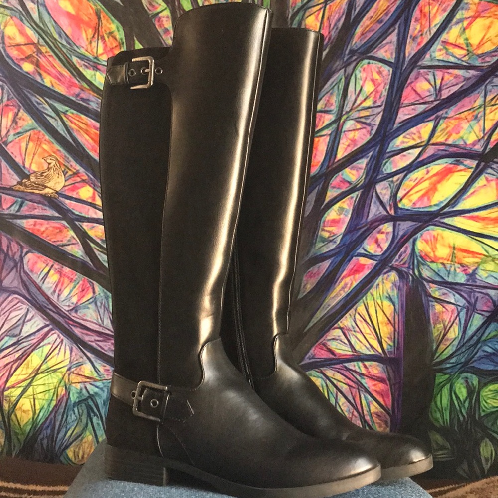 Black Semi Leather Women’s Boots